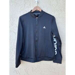 Adidas Black Full Zip Track Jacket Womens Size L Logo Sleeve Athletic